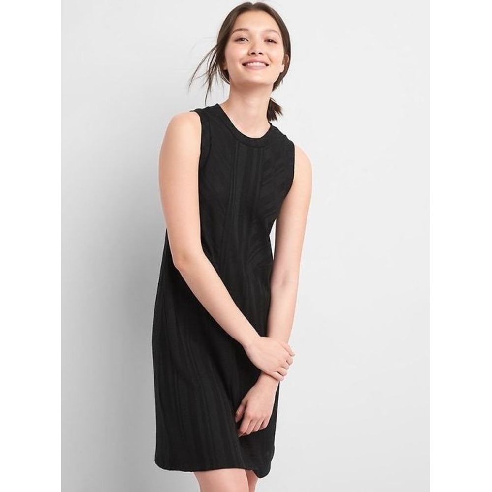 GAP Ribbed Sleeveless Shift Mini Dress Womens XS Black Stretch Minimalist NEW